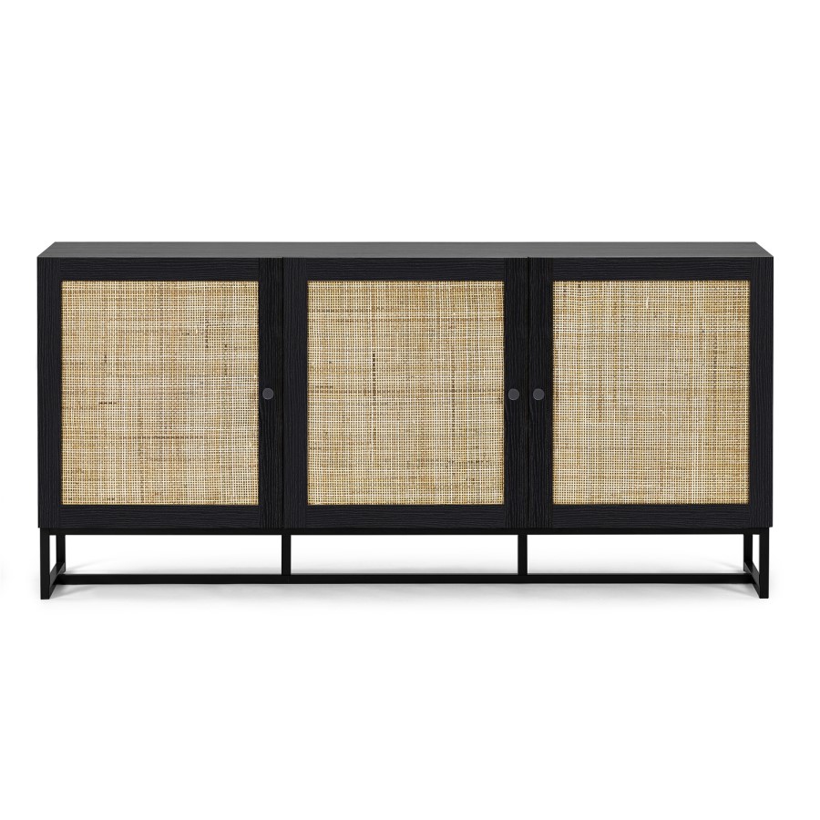 Large Black Sideboard with Rattan Doors - Padstow