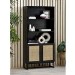 Tall Black Bookcase with Rattan Drawers - 3 Shelves - Padstow