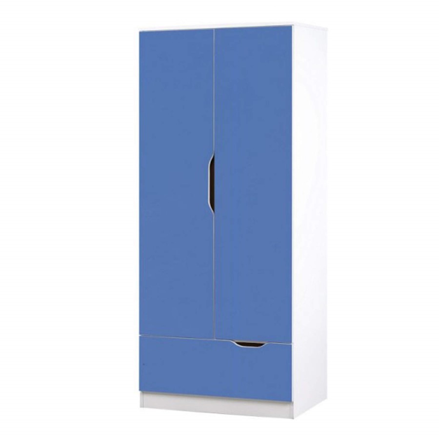 Birlea Furniture Paddington 2 Door 1 Drawer Wardrobe in White and Blue