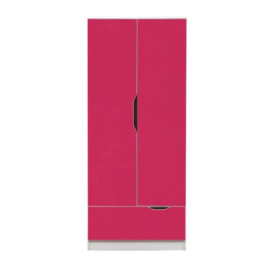 Birlea Furniture Paddington 2 Door 1 Drawer Wardrobe in White and Pink