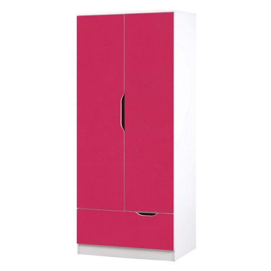 Birlea Furniture Paddington 2 Door 1 Drawer Wardrobe in White and Pink