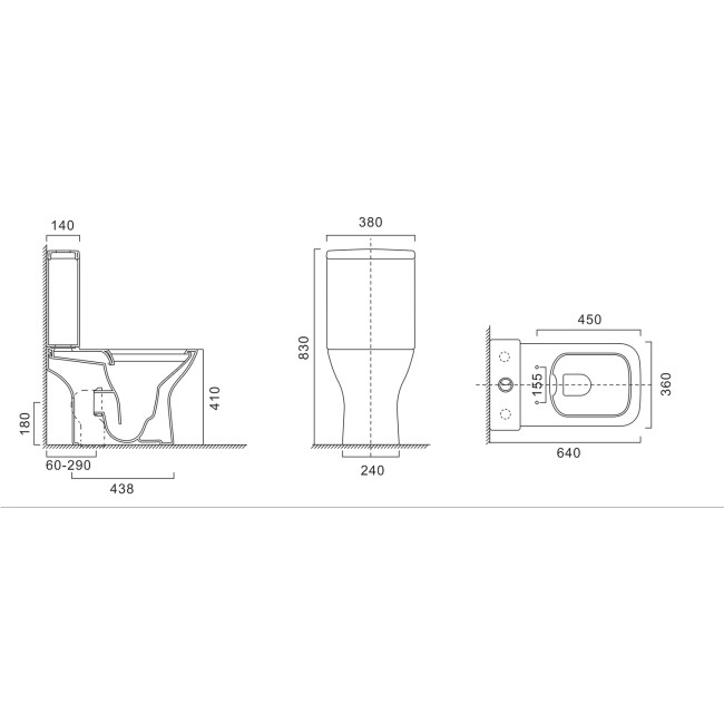 Close Coupled Rimless Open Back Toilet with Soft Close Seat - Palma