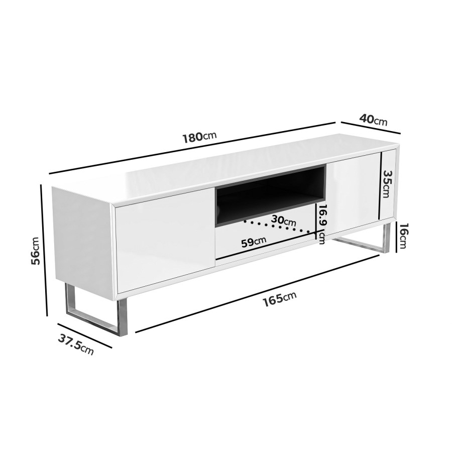 GRADE A1 - Large White Gloss TV Unit with Storage - TV's up to 77" - Paloma