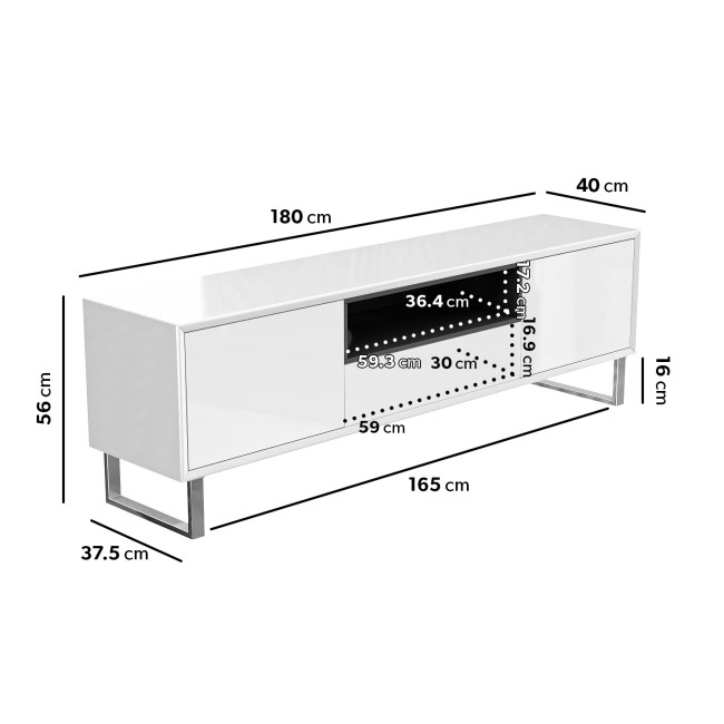 Large White Gloss TV Stand with Storage - TV's up to 77" - Paloma