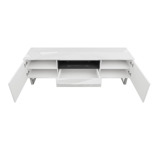 Large White Gloss TV Stand with Storage - TV's up to 77" - Paloma