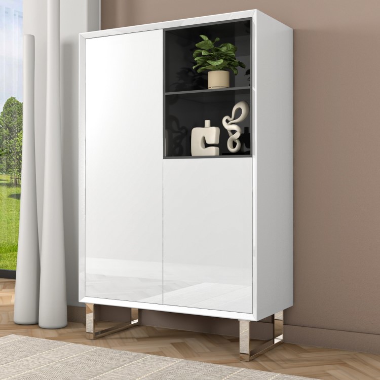 Large White Gloss Storage Cabinet with Shelves - Paloma