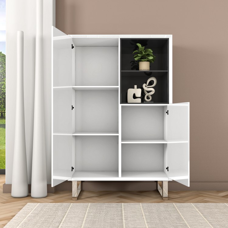 Large White Gloss Storage Cabinet with Shelves - Paloma