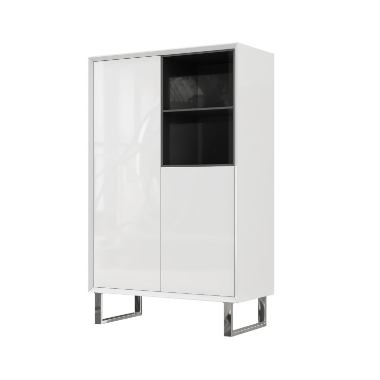 Large White Gloss Storage Cabinet with Shelves - Paloma