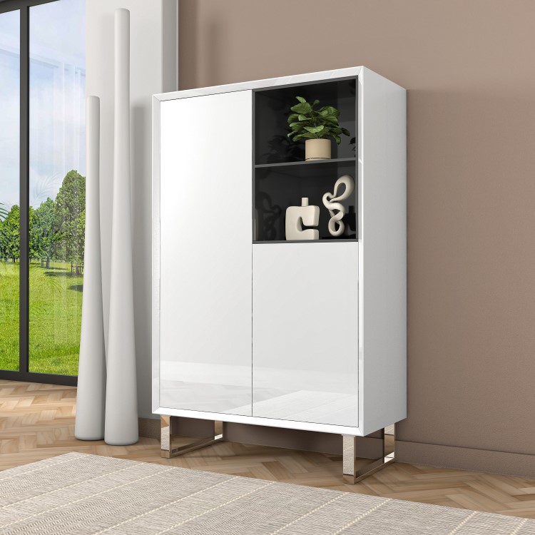 Large White Gloss Storage Cabinet with Shelves - Paloma