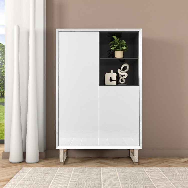 Large White Gloss Storage Cabinet with Shelves - Paloma