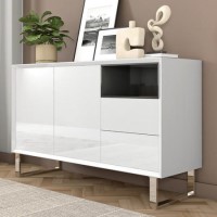 GRADE A2 - Large White Gloss Sideboard with Drawers - Paloma GRADE A2 - Large White Gloss Sideboard with Drawers - Paloma