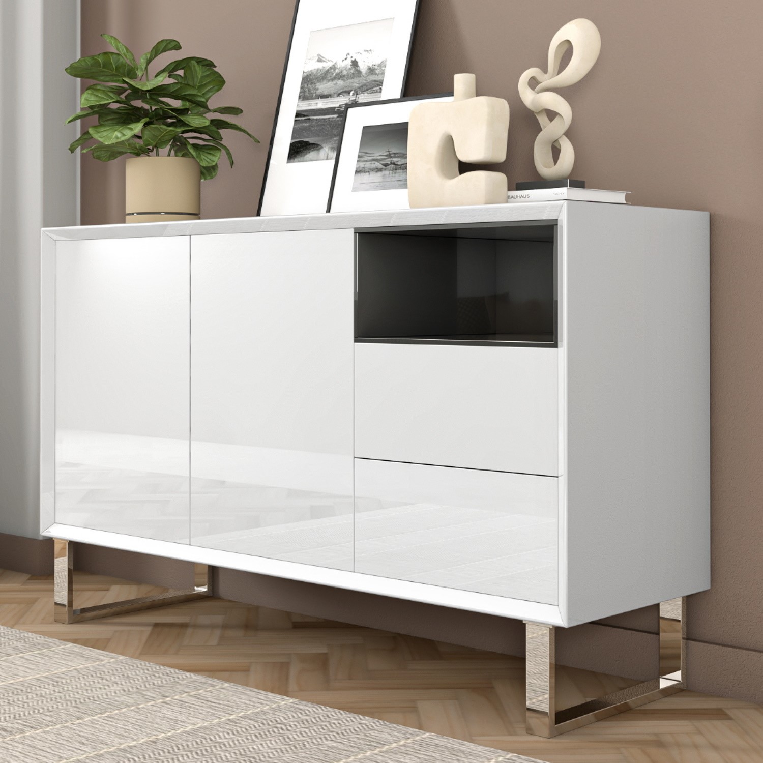 Photo of Large white gloss sideboard with drawers - paloma