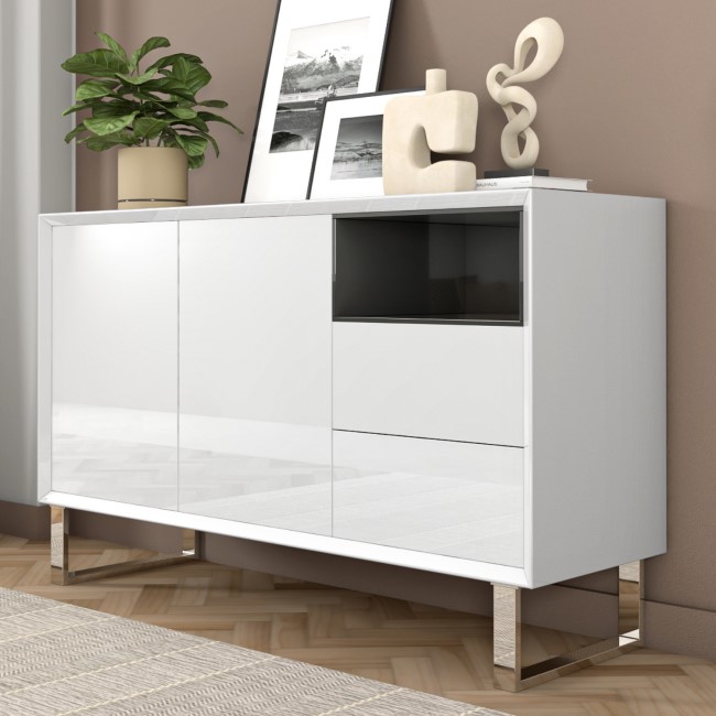 Large White Gloss Sideboard with Storage Drawers - Paloma | Furniture123
