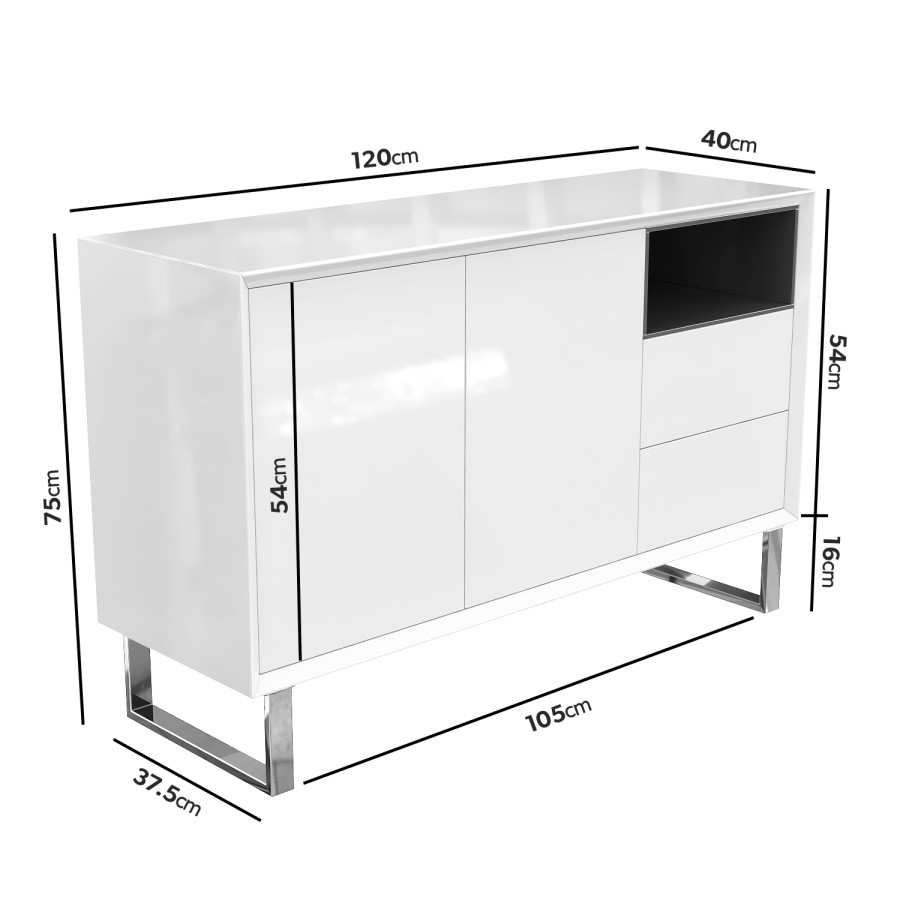 GRADE A1 - Large White Gloss Sideboard with Storage Drawers - Paloma