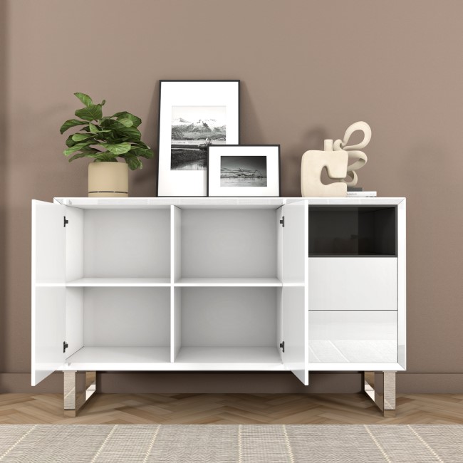 Large White Gloss Sideboard with Drawers - Paloma