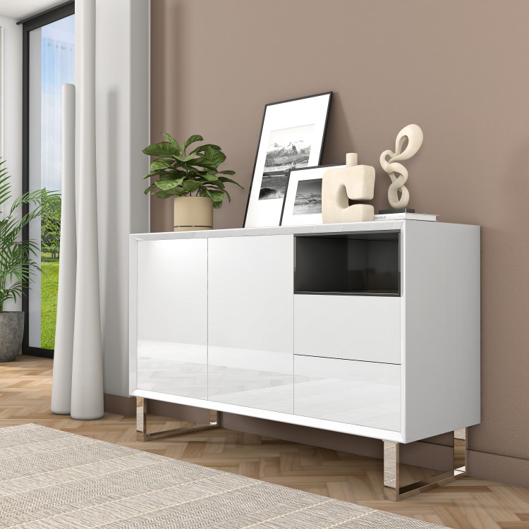 GRADE A2 - Large White Gloss Sideboard with Drawers - Paloma