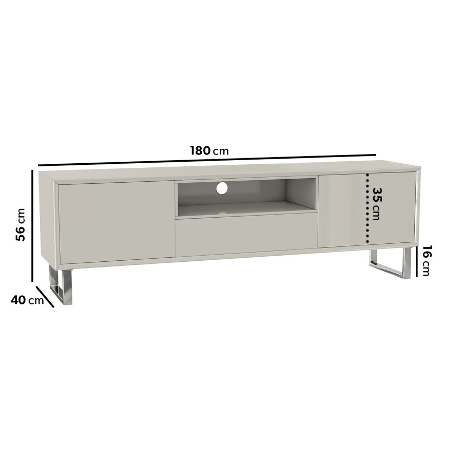 GRADE A1 - High Gloss TV Unit with Storage in Taupe - TV's up to 77" - Paloma