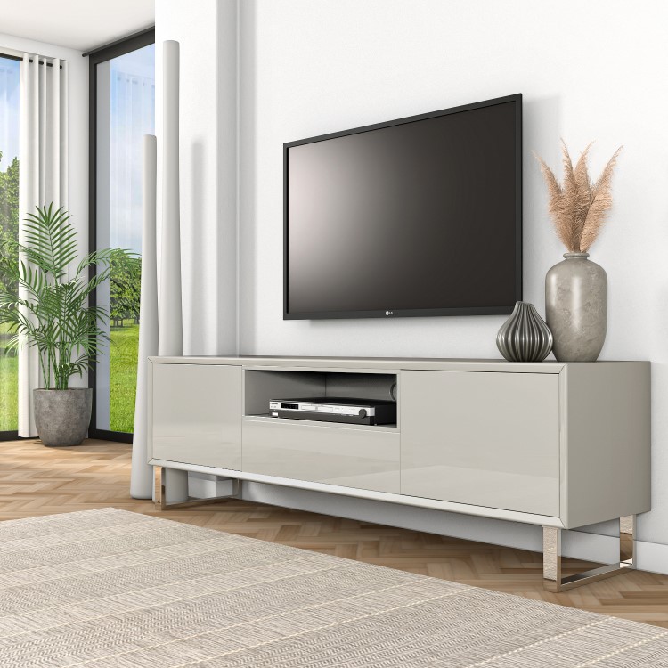 Large Beige Gloss TV Stand with Storage - TV's up to 77" - Paloma