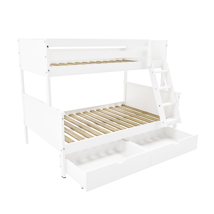 White Triple Sleeper Bunk Bed with Storage Drawers - Parker
