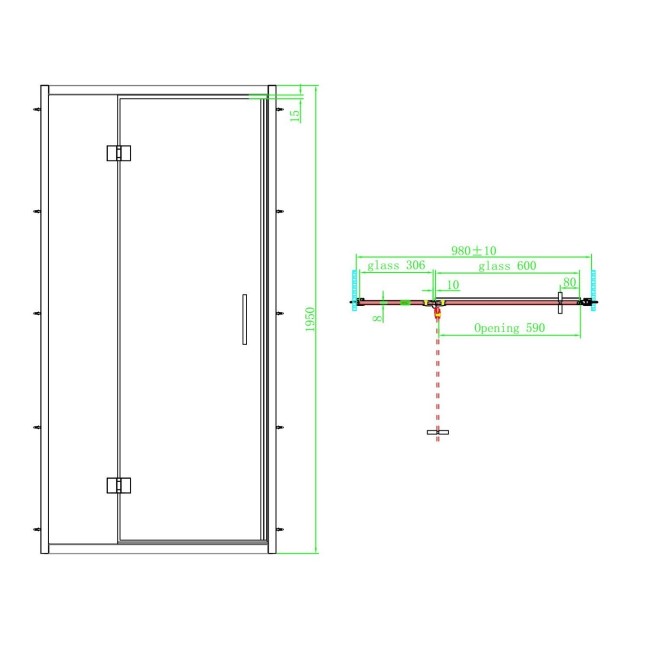 Brushed Brass 1000mm Hinged Shower Door 8mm Glass - Pavo