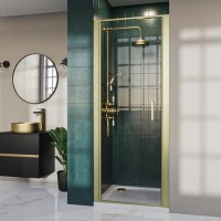 Brushed Brass 8mm Glass Hinged Shower Door 750-790mm - Pavo