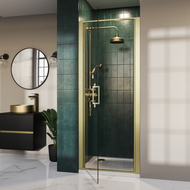 Brushed Brass 800mm Hinged Shower Door 8mm Glass - Pavo