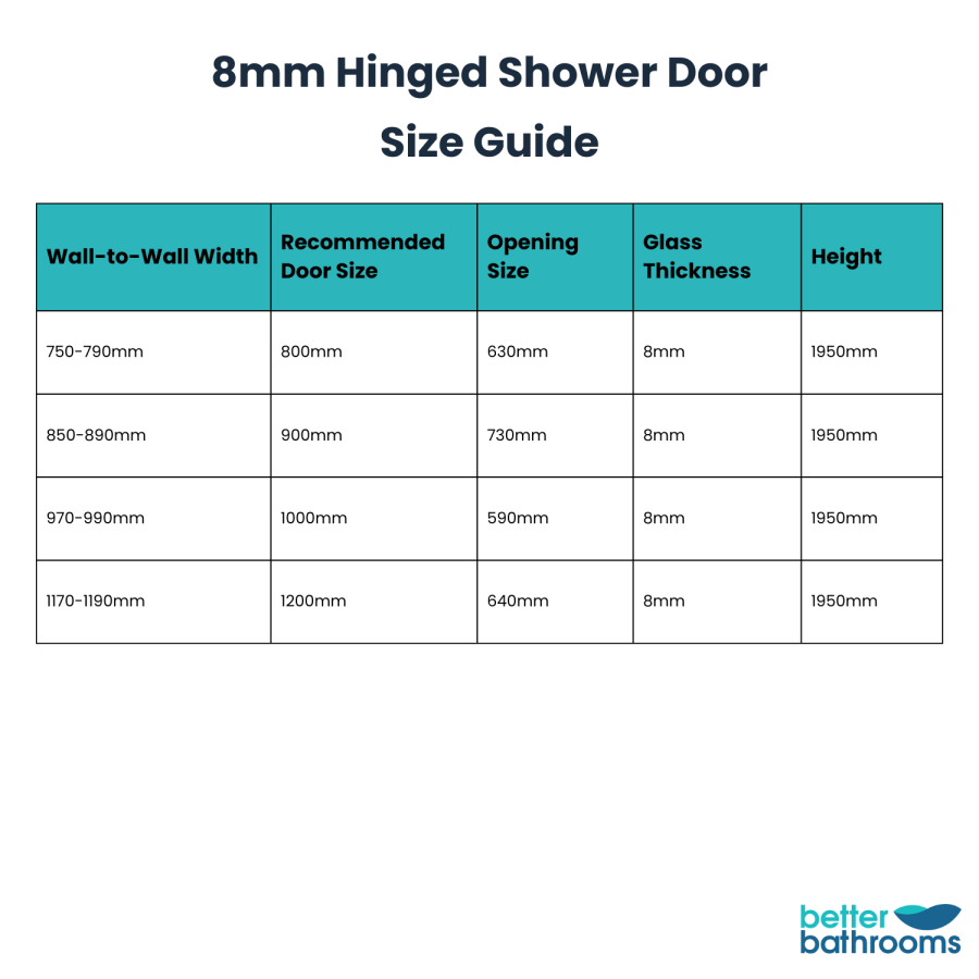 1000mm Black Hinged Shower Door 8mm Glass - Pavo