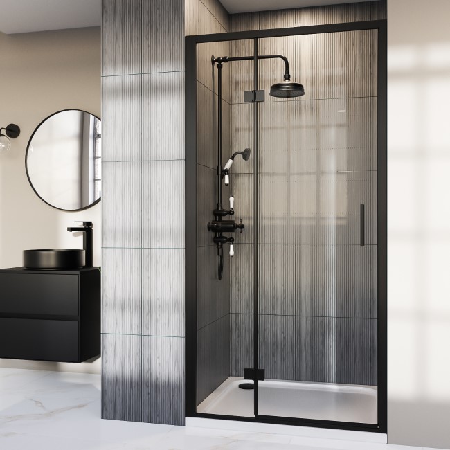 Black 1200mm Hinged Shower Door 8mm Glass - Pavo