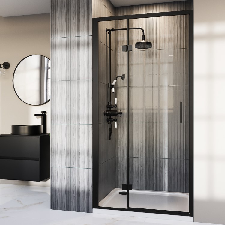 1200mm Black Hinged Shower Door 8mm Glass - Pavo