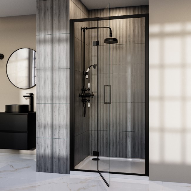 Black 1200mm Hinged Shower Door 8mm Glass - Pavo