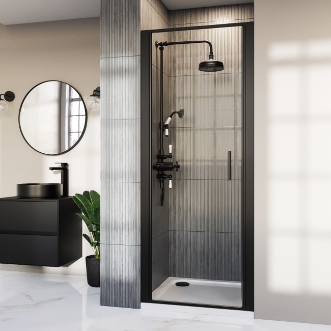 Black 800mm Hinged Shower Door 8mm Glass - Pavo