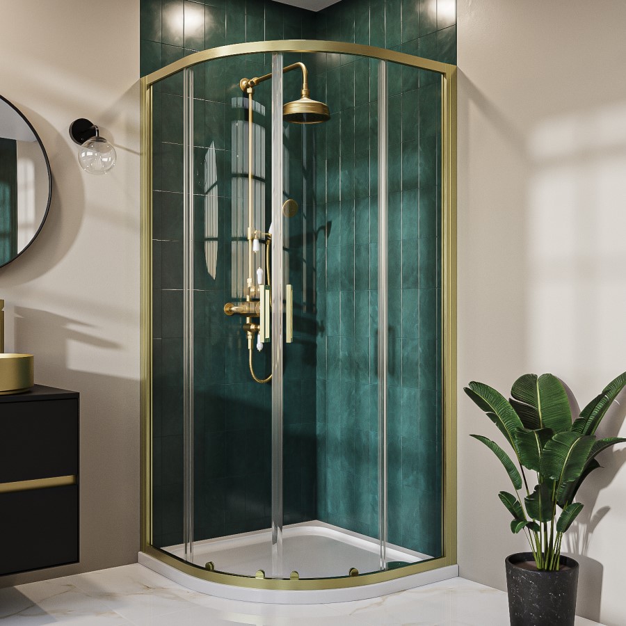 Brushed Brass 8mm Glass Quadrant Shower Enclosure 800mm - Pavo