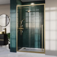 1000mm Brushed Brass Sliding Shower Door 8mm Glass with Extended Handle - Pavo 1000mm Brushed Brass Sliding Shower Door 8mm Glass with Extended Handle - Pavo