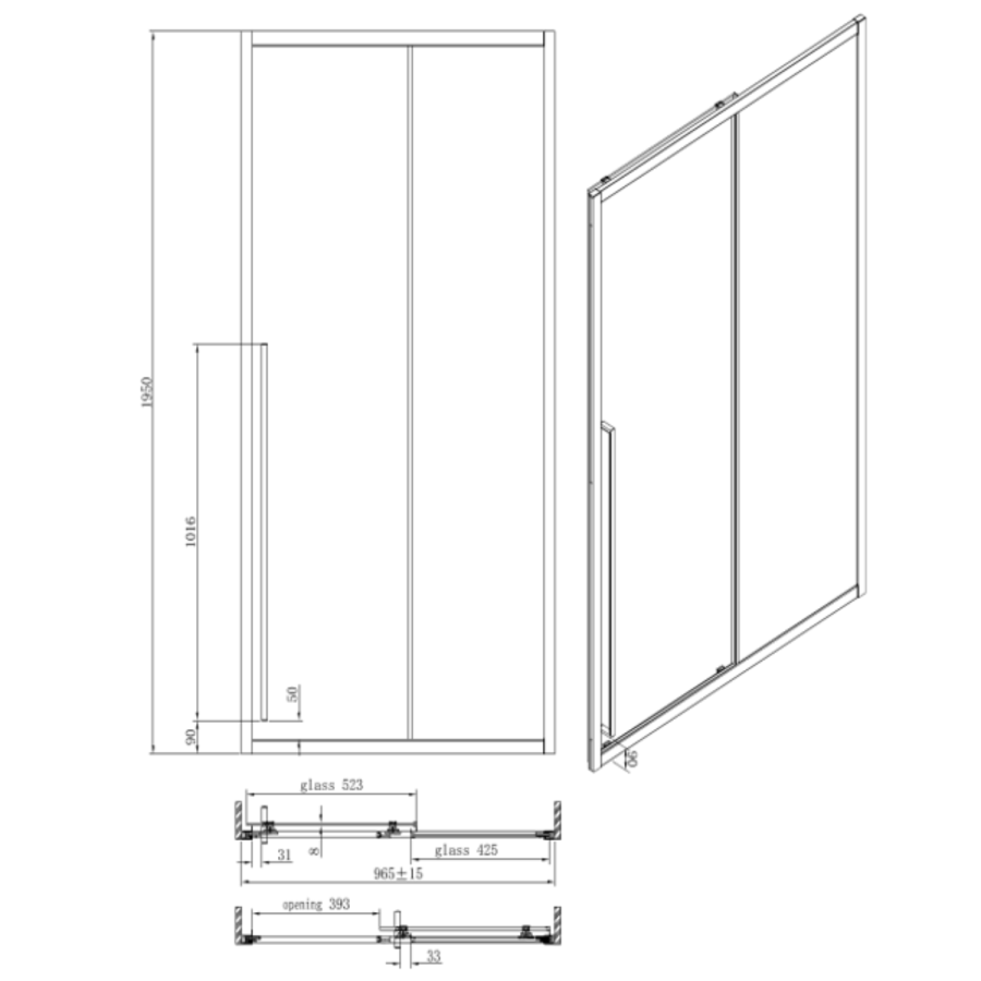 Black 8mm Sliding Shower Door Extended Handle 1000mm - Pavo