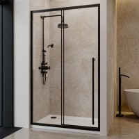 1200mm Black Sliding Shower Door 8mm Glass with Extended Handle - Pavo