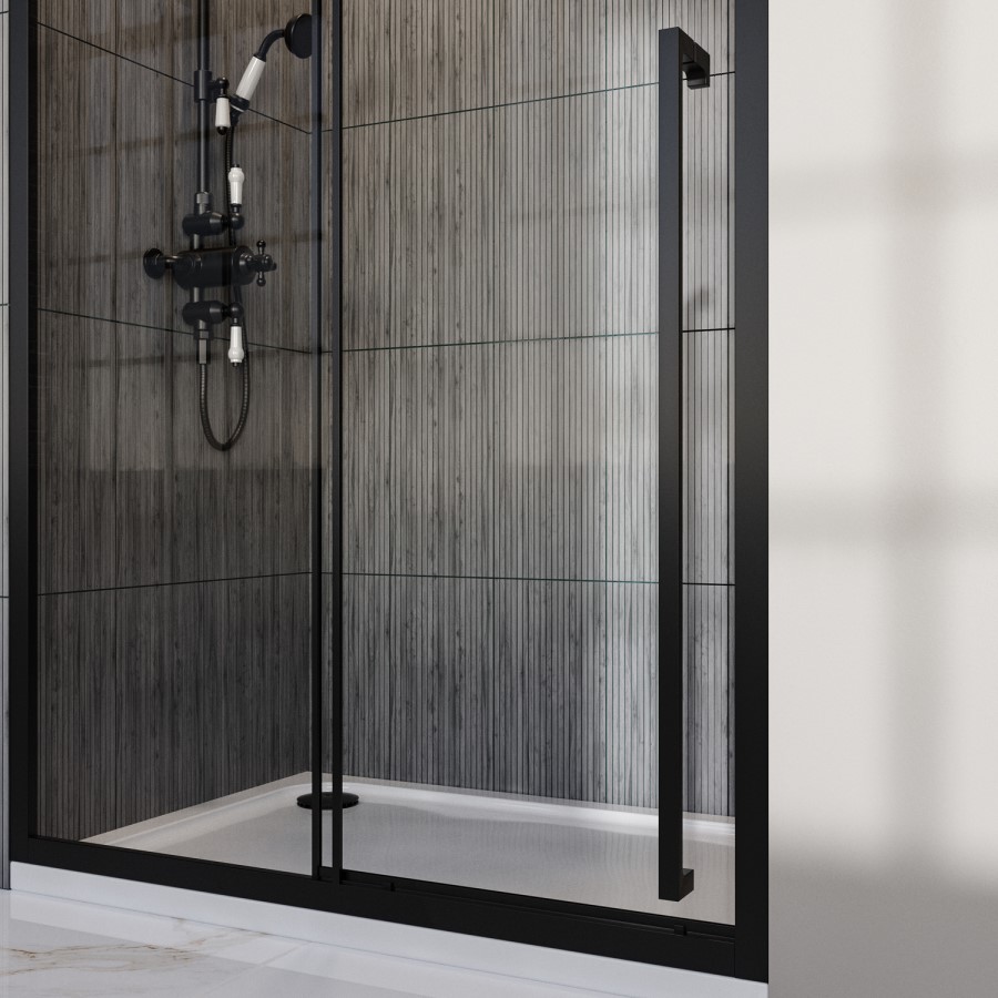 1200mm Black Sliding Shower Door 8mm Glass with Extended Handle - Pavo
