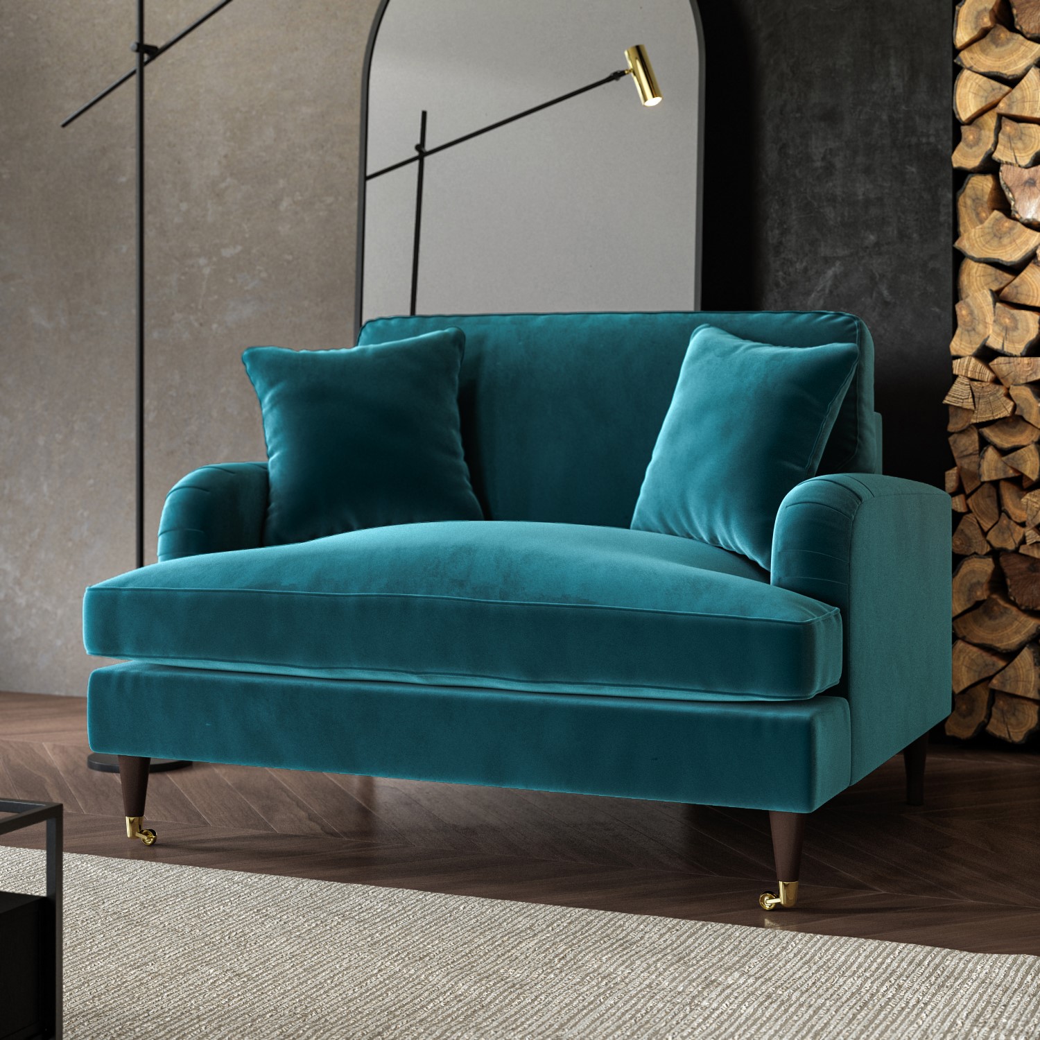 Payton Blue Teal Velvet Love Seat