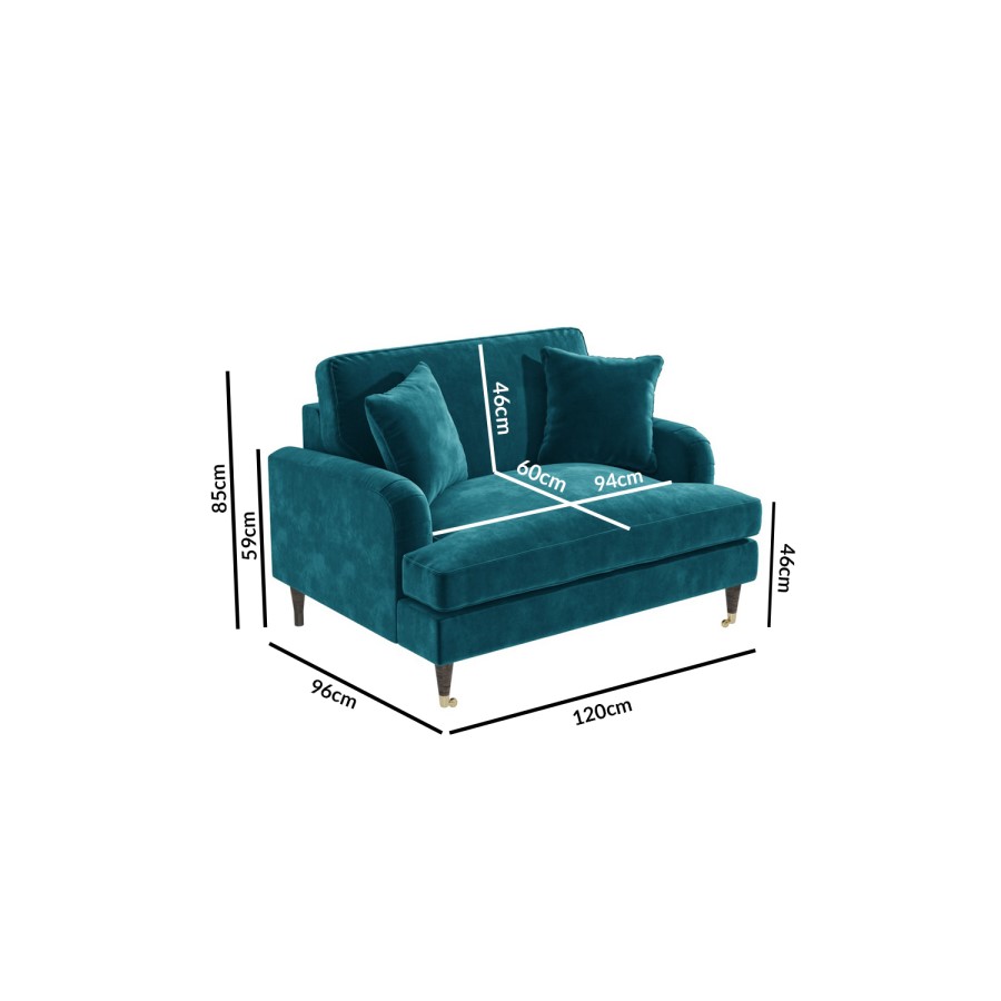 GRADE A1 - Teal Blue Velvet Loveseat - Payton