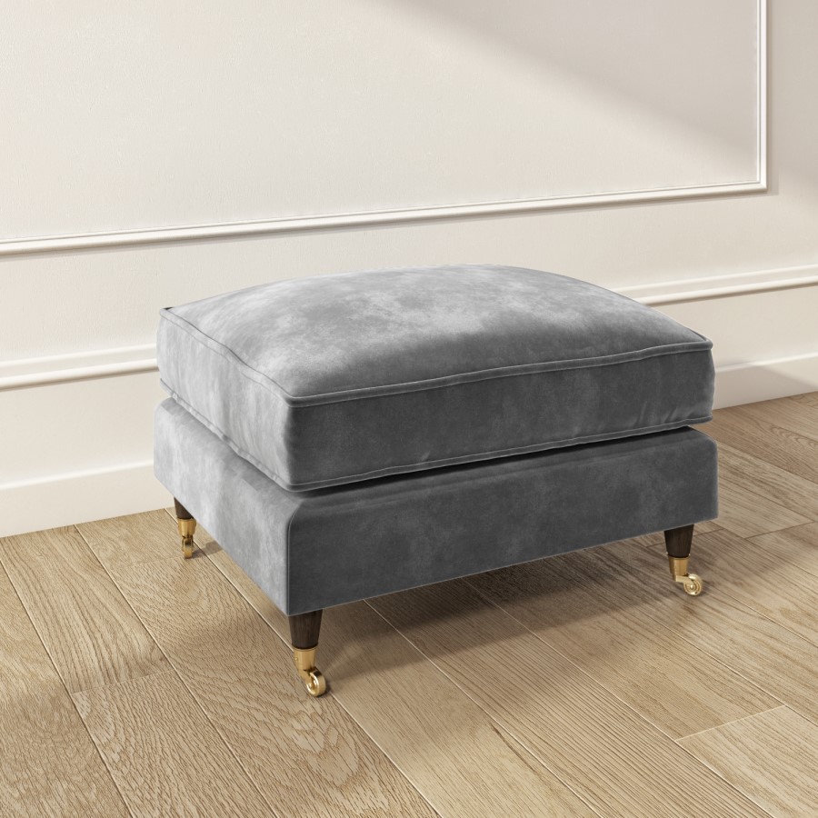 Silver Grey Velvet Footstool - Payton