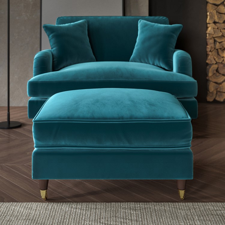 Large Teal Velvet Footstool - Payton