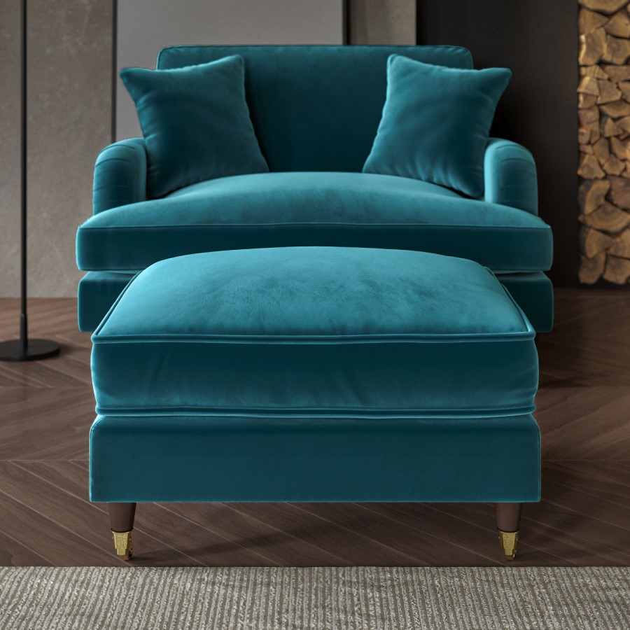 ALMOST PERFECT - Teal Velvet Footstool - Payton