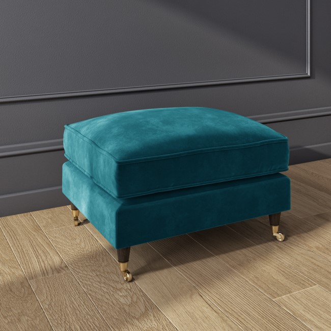 GRADE A2 - Teal Blue Velvet Footstool - Payton