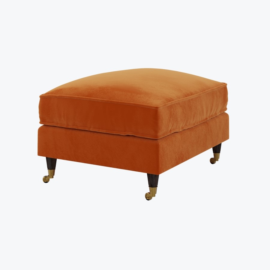 Large Orange Velvet Footstool - Payton