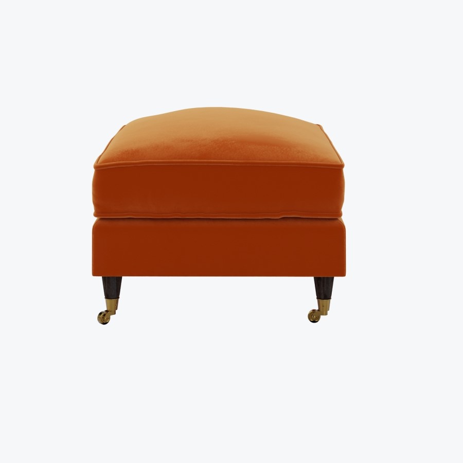 Large Orange Velvet Footstool - Payton