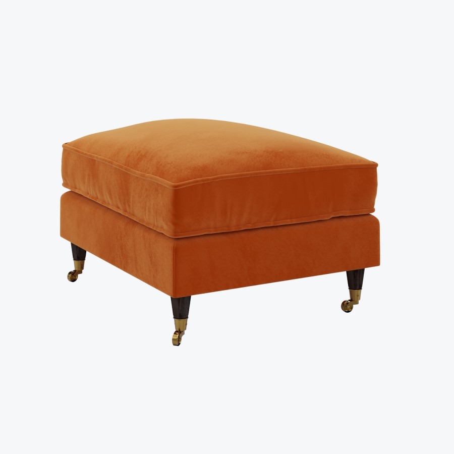 Large Orange Velvet Footstool - Payton