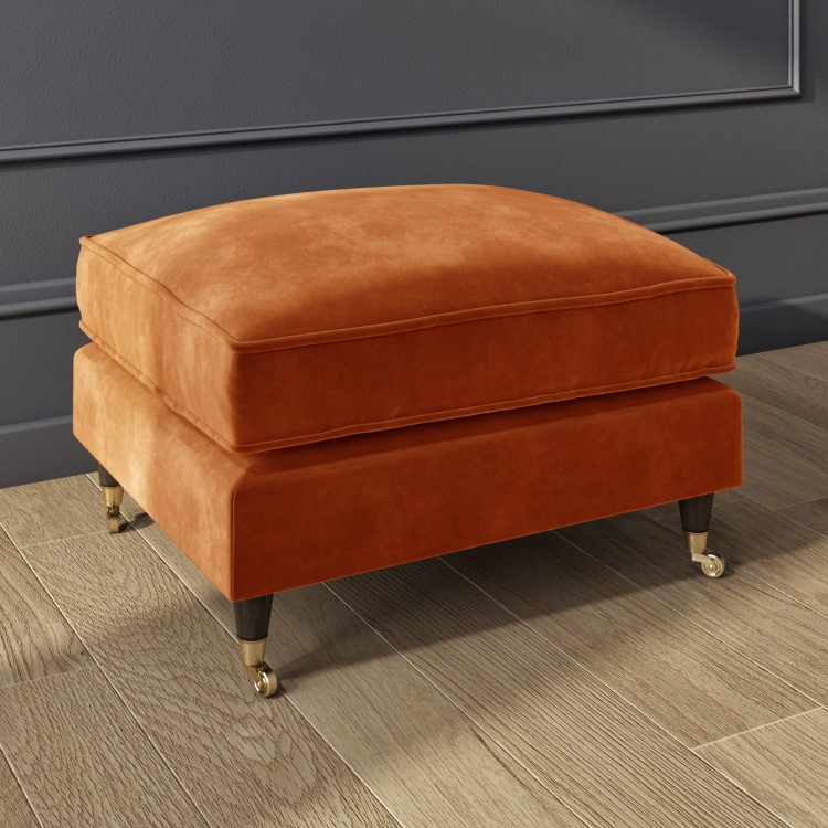 GRADE A2 - Orange Velvet Footstool - Payton