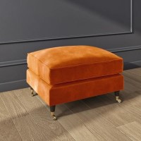 Large Orange Velvet Footstool - Payton Large Orange Velvet Footstool - Payton