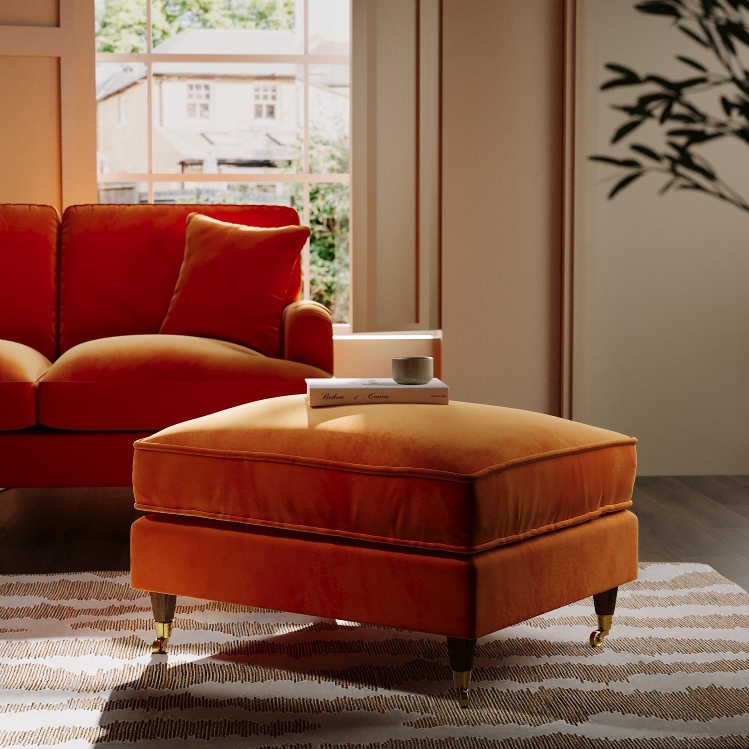 Payton Orange Large Velvet Footstool