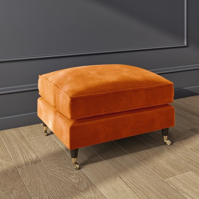 Large Orange Velvet Footstool - Payton