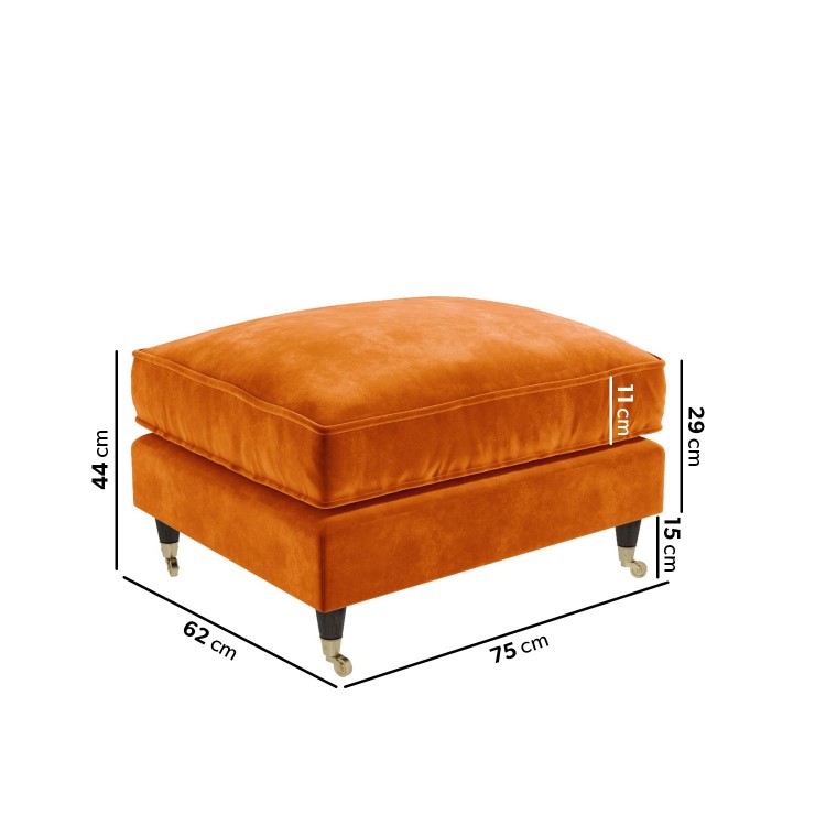 Large Orange Velvet Footstool - Payton